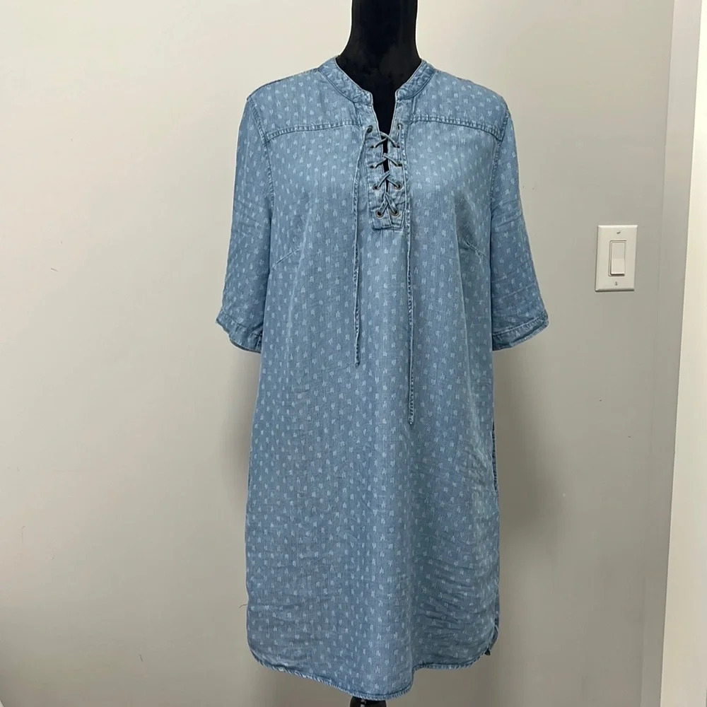 Philosophy Womens 100%-Tencel Lace Up Dress, Blue, Raindrop Print size Large